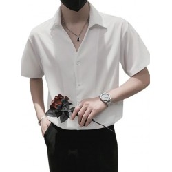 V-Neck Retro INS Men's Casual Fashion Silk Short Sleeve Korean Shirt