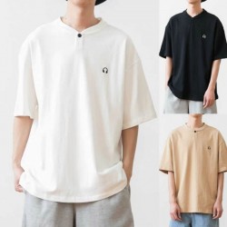 Summer Japanese retro heavy heavy weight simple all-match short-sleeved basic solid color short-sleeved loose tee men