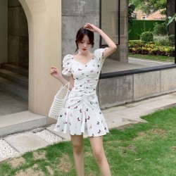 summer mini white dress for women dress plus size dress Sexy chiffon dress Korean pleated dress Purple dress for woman