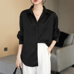 Women satin blouse long sleeve loose shirt fashion temperament casual top Oversized Shirt