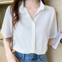 Silk Women's Shirt short Sleeve Fashion Woman Blouses Satin Top Female Shirts and Blouse Basic Ladie